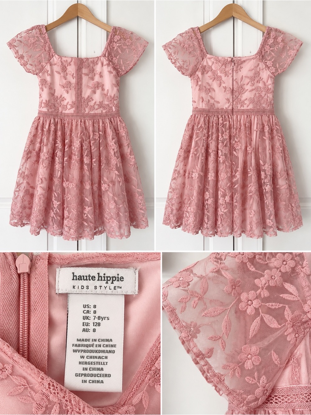 Haute Hippie Kids Dusty Pink Floral Lace Party Dress